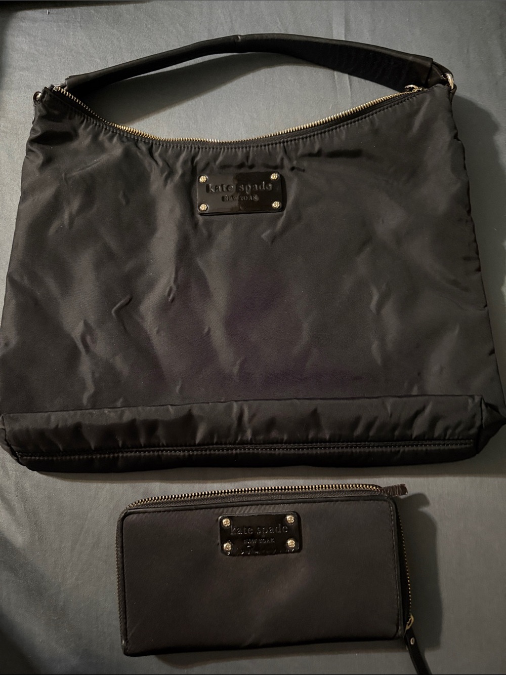 kate spade Black Nylon Shoulder Bag with Zip Wallet Set